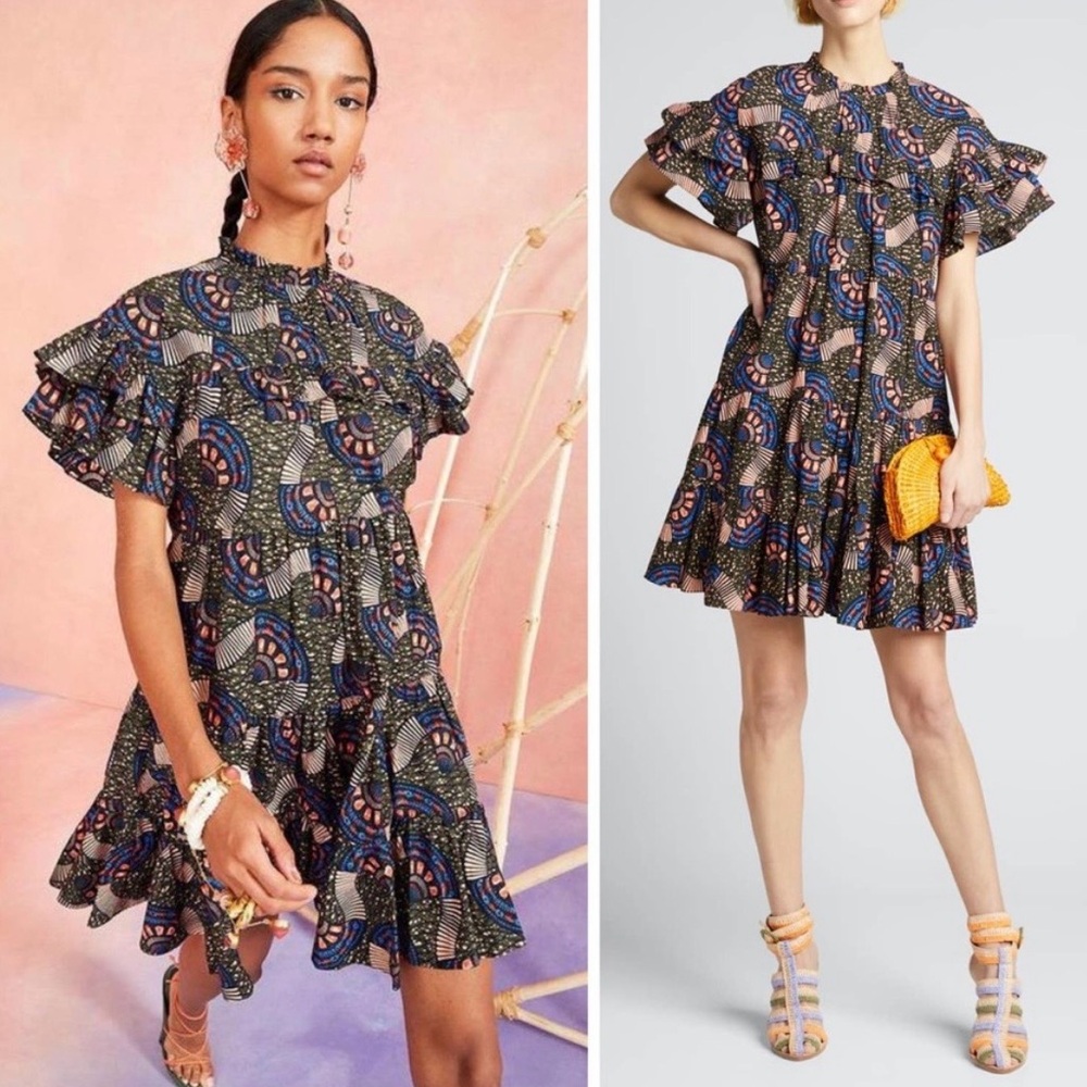 Ulla Johnson Black Multicolor Printed Mini Dress